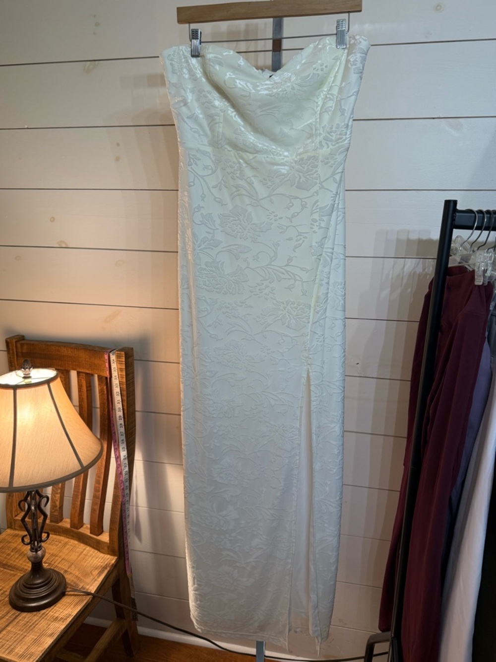 Lulus Ivory Strapless Jacquard Maxi Dress